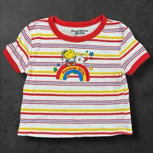Rainbow Brite Striped Tee Girls 6/7  Retro Rainbow Graphic Stars Top Hallmark